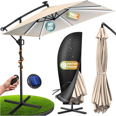 KESSER® Ampelschirm Holly 350 cm, rechteckig, Kurbel, UV-Schutz - Mit LED, Beige