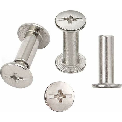 30 Sets Chicago Reliure Vis, reliure à vis de reliure nickelée 5 mm x 15 mm, ton argent (1/4)