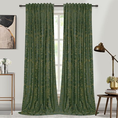 Rosnek Rideau Occultant en Velours avec Estampage Doré Isolant Thermique et Phonique 132x260cm Vert (Lot de 2) (1/5)