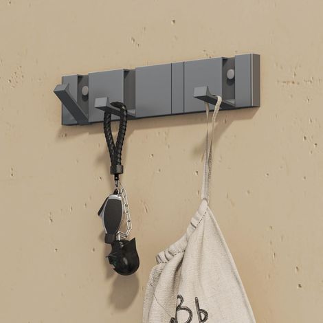 doporro Perchero de Pared de Aluminio Plegable con 4 Ganchos Móviles, Diseño Moderno, Ganchos de Pared Grises para Ropa, Toallas, Baño o Entrada,Wandgarderoben01 (1/5)