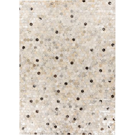 Tapis cuir patchwork argent gris fait main - 150 x 80 cm (1/4)