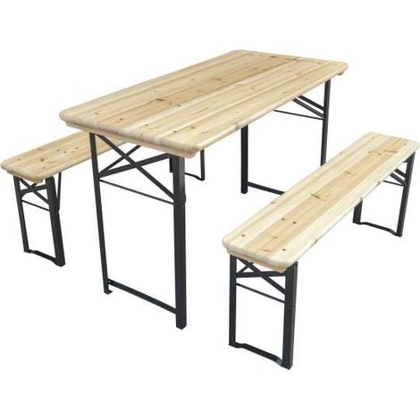 Set Birreria Tavolo e 2 Panche in Legno Richiudibile 120x60 cm Naturale (1/4)