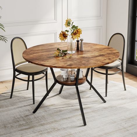 Tavolo da pranzo rotondo - 120x120x79 cm - Tavolo da cucina in stile industriale vintage in legno e metallo con gambe regolabili - Marrone (1/5)