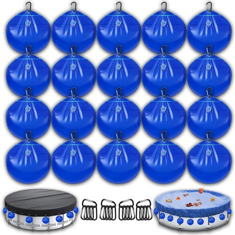(20) Poids pour bâche de piscine avec crochets – Sacs d'eau suspendus en PVC épais et robuste, étanches, pour piscines hors-sol – Poids antigel pour bâche d'hivernage (Kit de fermeture de piscine) (1/5)
