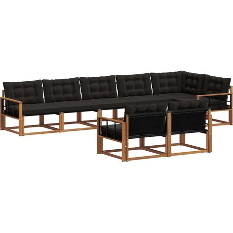Outdoor Sofa Set with Cushion 8 pcs Natural and Black vidaXL