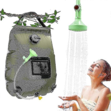 Sac de douche solaire. Sac de douche portable de 20 litres avec eau chaude solaire pour le camping et les voyages.-AquaForge (1/5)