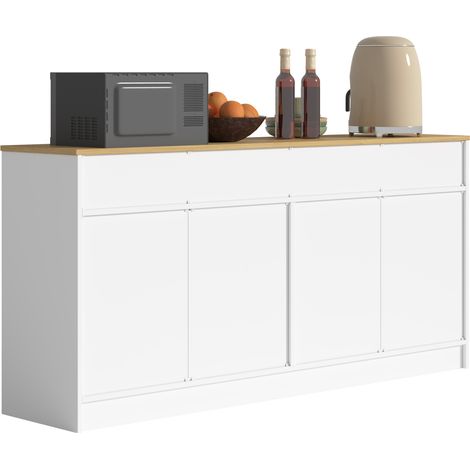 Meuble de cuisine Sideboard avec 3 tiroirs et étagères réglables, plateau effet bois, blanc, 160x76,5x37 cm (1/5)
