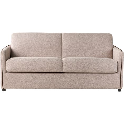 Sofá cama convertible 2 plazas patas de plástico tela marrón claro Ishoj (1/5)