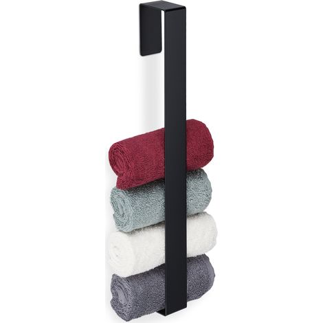 Relaxdays Towel Rail, Self-Adhesive, 430 Stainless Steel, Bathroom, Kitchen, Without Drilling, HxWxD: 45x4x6 cm, Black (1/5)