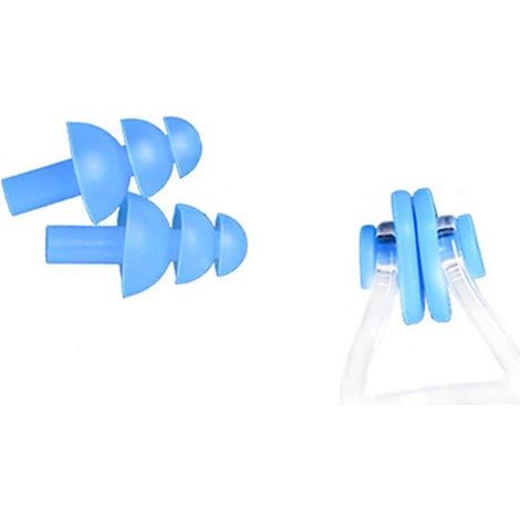 Bouchons d'oreilles de natation réutilisables en silicone étanche, de couleur bleue (1/4)