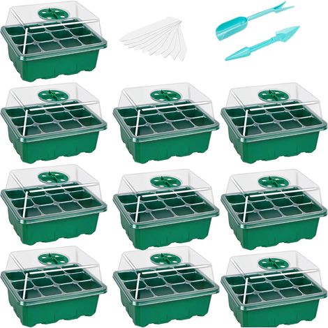 Plateau De Semis - 12 Alvéoles - Avec Dôme Et Base - Polypropylène PP - Pour Fleurs Légumes Tomates - Lot De 10 (1/5)