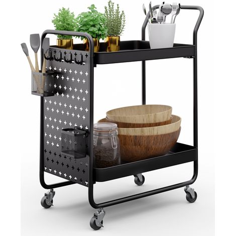 Klarstein Servierwagen mit Rollen für Lebensmittel, Getränke & Kosmetik, Rollwagen aus Metall, Küchenwagen mit Arbeitsplatte, Regal Wagen Schmal mit Rollen, Bastelwagen, Bücherwagen & Barwagen