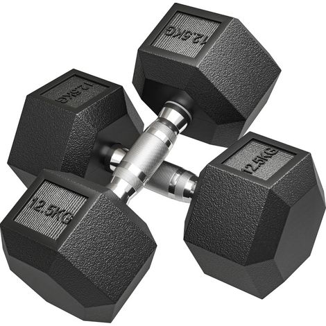 Par de mancuernas hexagonales de hierro fundido de 2 x 12,5 kg con agarre moleteado (1/5)