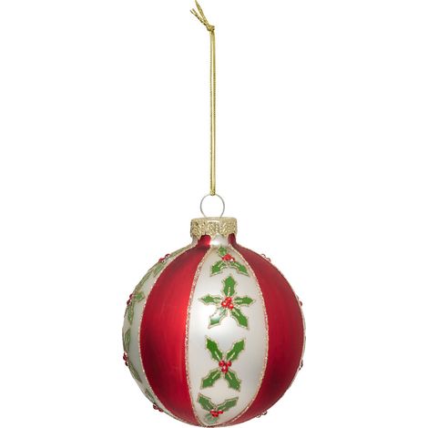 Boule verre décor houx D.8cm rouge et blanc - Atmosphera créateur d'intérieur (1/2)
