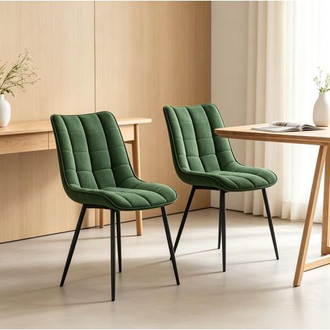 Juego de 2 sillas de comedor de terciopelo verde oscuro, 46 x 39 cm, con patas metálicas (1/5)