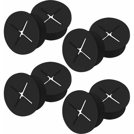 Lot de 12 œillets de câble flexibles en silicone - 2,5 cm - Œillets en caoutchouc blanc - Cache-trou pour câble - Pour bureau, maison, ordinateur - Noir, (1/5)