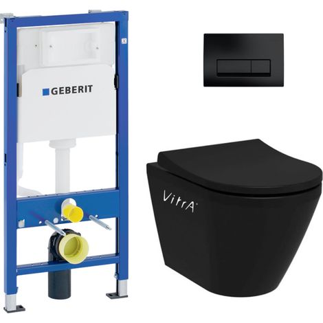 Duofix UP100 Pack bâti-support + WC sans bride Vitra Integra + Abattant SoftClose + Plaque Delta 50 Noir Mat (BlackIntegraGeb10) (1/5)