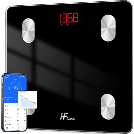 HomeFashion HFitness Body Scales with 19 Body Measurements, Bluetooth Connected Body Scales with App, BMI, Body Fat, Black Muscle Mass and Bone Mass (1/4)