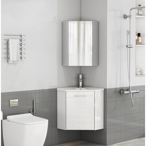 Mueble lavabo de esquina 41,5x41,5x50 cm MDF blanco brillo, ahorro de espacio – MEUBLIV (1/5)