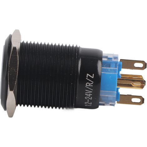 Schwarzer, wasserdichter 19-mm-Flachdrucktaster (12–24 V) mit Ein-/Ausschalter, Selbstverriegelung und roter LED (1/5)