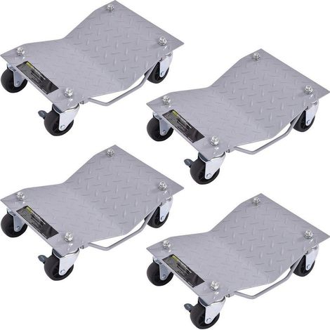 Lot de 4 Chariots de Déplacement de Voiture pour Roues Manutention de Véhicule Charge 2720 kg Acier Larmé Robuste (1/5)