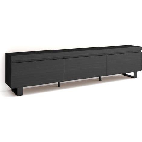 Skraut Home – Meuble TV noir avec rangement – Dimensions 240x35x57cm – Style industriel moderne – Pieds en métal – Grand espace de rangement (1/5)