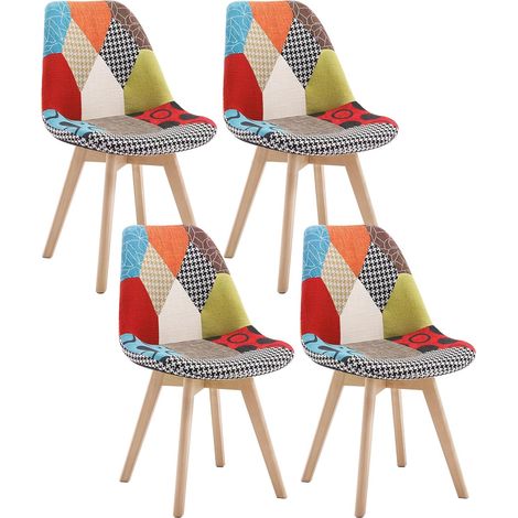 WOLTU Set di 4 Sedie da Pranzo Rivestito in Tessuto di Lino, Patchwork (1/5)