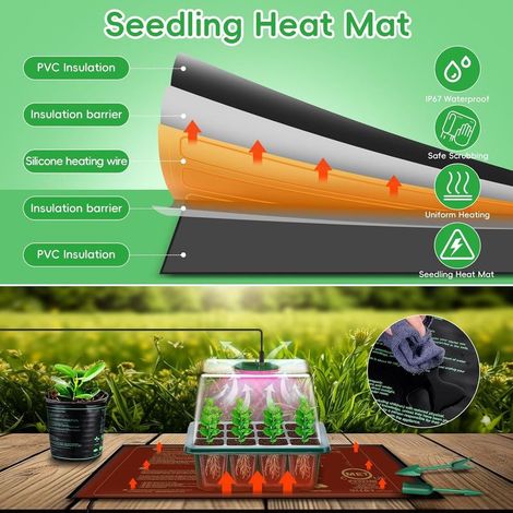 Mini Serre pour Plantes, 5 Pièces Bac à Semis avec Tapis Chauffants, Contrôleur de Minuterie Luminosité Réglable, Plateau de Culture pour Plantes Universel intérieur avec Couvercle Ventilé