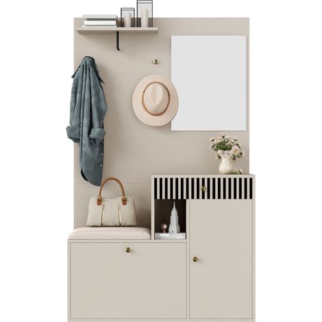 Armoire d'entrée avec miroir et coussins rembourrés 110x185,5x37 cm