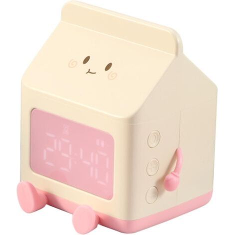 Despertador Infantil Divertido, Reloj Digital en Forma de Cartón de Leche, Alarma 5 Minutos, Decoración Habitación, Regalo Cumpleaños, Recargable (Rosa) (1/5)