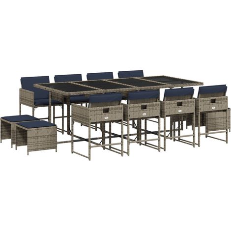 Maison Exclusive - 13-teiliges Garten-Ess-Set mit Kissen, grau, P