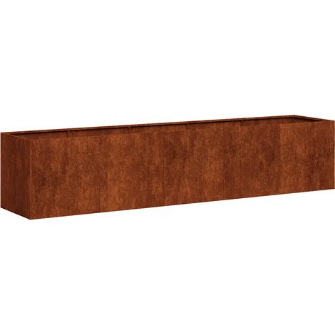 Jardinière rectangulaire en acier inoxidable pour jardin balcon 200 x 40 x 40 cm design moderne finition rouillée (1/5)