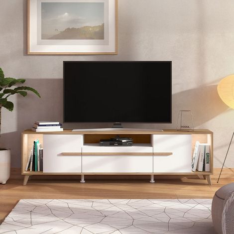 Mueble para TV Cavour, un cajón, 4 estantes, 2 puertas, 189x40x52h cm Beige (1/5)
