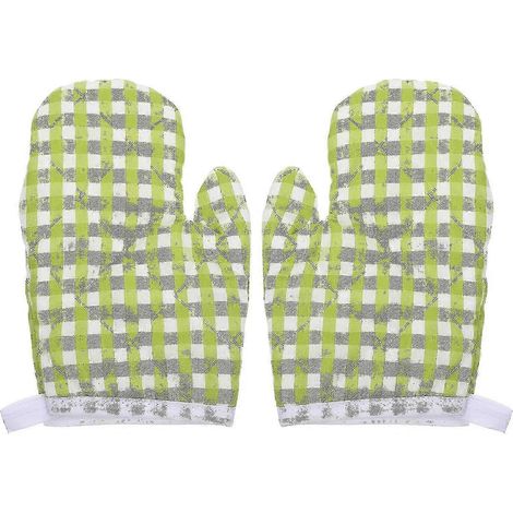 Lot de 2 gants de cuisine pour enfants, résistants à la chaleur et anti-brûlures, compatibles avec le four à micro-ondes (à carreaux bleu foncé). (1/5)