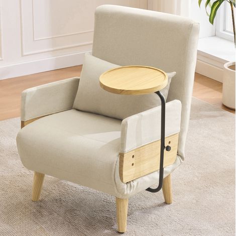 Fauteuil Convertible 3-en-1 Beige 121,92 x 59,06 x 24,77 cm con Mesa de Madera, MEUBLIV (1/5)