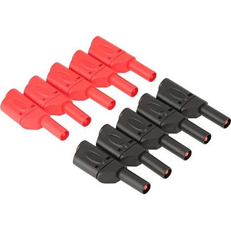 10 unidades de conectores banana apilables de 4 mm, rojos/negros, totalmente aislados. (1/5)