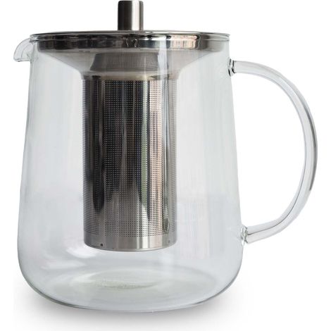 Théière en verre de 1 l, avec passoire et couvercle, verre borosilicate résistant à la chaleur, 3 pièces pour thé en vrac, jusqu'à 4 tasses (1 l) (1/5)
