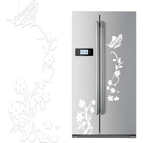 2pcs Blanc Fleur Vigne Stickers Muraux Réfrigérateur en PVC Papillon Autocollant Murales Amovible Art Décor pour Placard Maison Cuisine - 140 x 50cm (1/4)