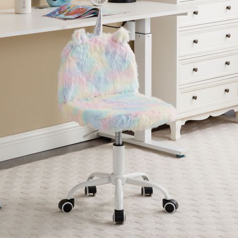 Wahson Chaise de Bureau pour Enfant, Chaise enfant Pivotante en Fausse Fourrure avec hauteur Réglable pour Chambre/Salon, Coloré