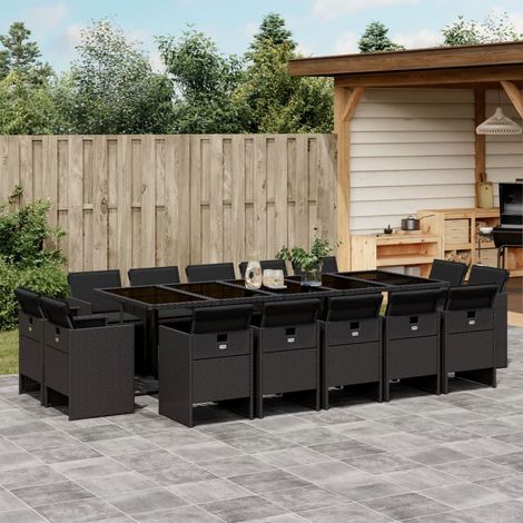 vidaXL Ensemble à manger de jardin 15 pcs coussins noir résine tressée (1/5)