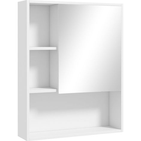 Badezimmer-Wandschrank mit Spiegel, Badezimmermöbel, 5 Fächer und verstellbarer Einlegeboden, 60 x 15 x 76 cm, weiß (1/5)