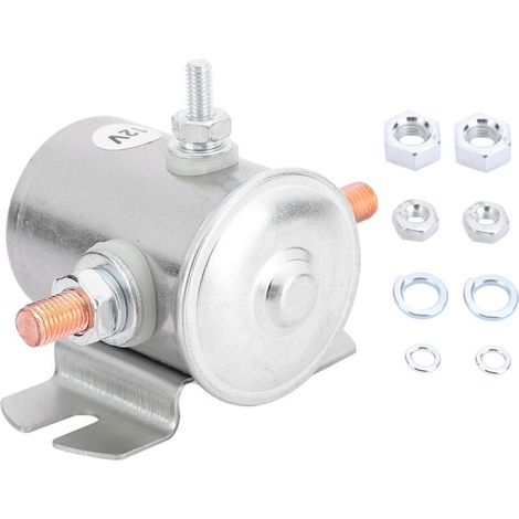 12V 200A Anlasser-Magnetrelais mit 3 Anschlüssen, ersetzt SAS4208SAW4226, für Winden, Laufkatzen, Boote, silberfarbene Metallbeschichtung (1/4)