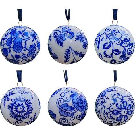 Palline di Natale in porcellana da 2,4 pollici, 6 pezzi, - Blu