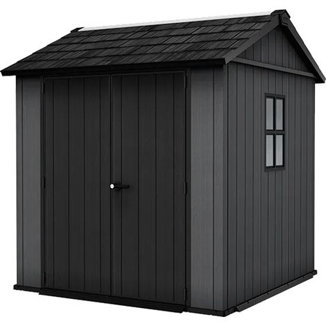 Keter Newton 775 Gartenhaus - 230x223.8x246cm - Satteldach - Kunststoff - Grau - Natürlicher Holzlook - 15 Jahre Herstellergarantie