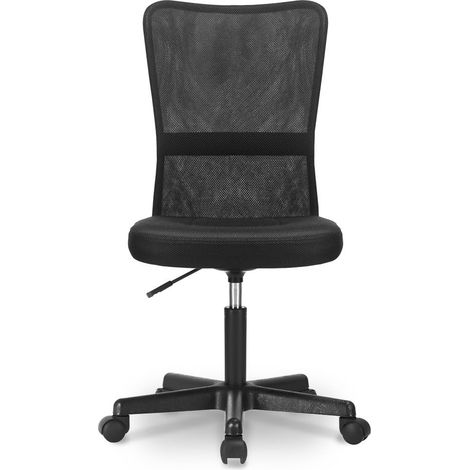 Silla de oficina giratoria con respaldo alto, asiento de malla y soporte lumbar, color negro. (1/5)