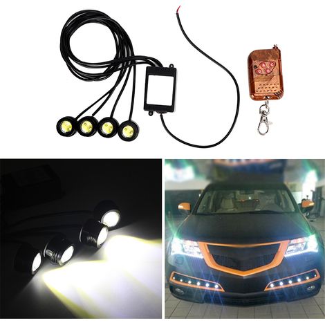 Feux LED 12V 6W 4-en-1 œil d'aigle, clignotant urgence sans fil, DRL double couleur, télécommande, 16 modes lumineux, éclairage diurne auto. (1/5)