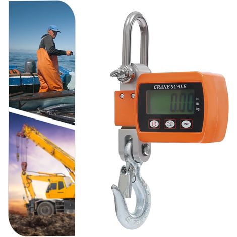 Digitale Kranwaage 500KG, Elektronische Hängewaage Industrie Hängende Waage Tragbare LCD Zugwaage mit Haken (Orange)