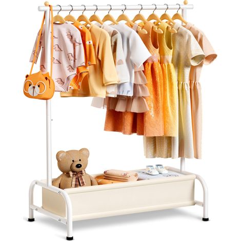 Porte-vêtements pour enfants avec panier, petit porte-vêtements de rangement pour petits enfants, porte-vêtements à forte capacité pour vêtements de bébé, Blanc (1/5)