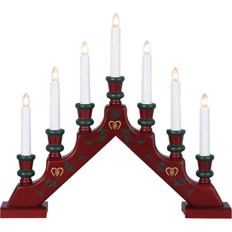 Arche à bougies en bois « Sara » de Star Trading, rouge, 7 flammes, ampoule E10, fonctionnement sur secteur, H 38 cm, L 43 cm (1/4)