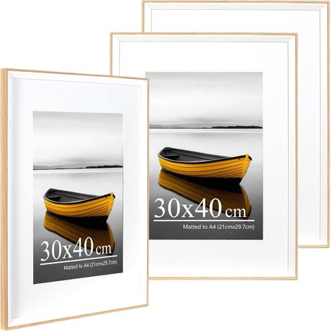 Lot de 3 cadres photo en chêne blanc bicolore avec passe-partout A4-30 x 40 cm - Cadre photo avec verre acrylique - Cadre pour affiche, certificat, montage mural (1/5)